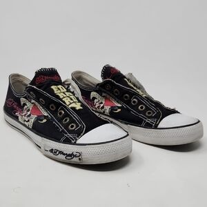 Ed Hardy Black and White Artistic Sneakers